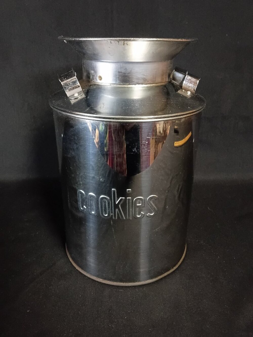 Vintage Chrome Cookie Canister Tin Metal Kitchen Storage Jar Retro Mid Century